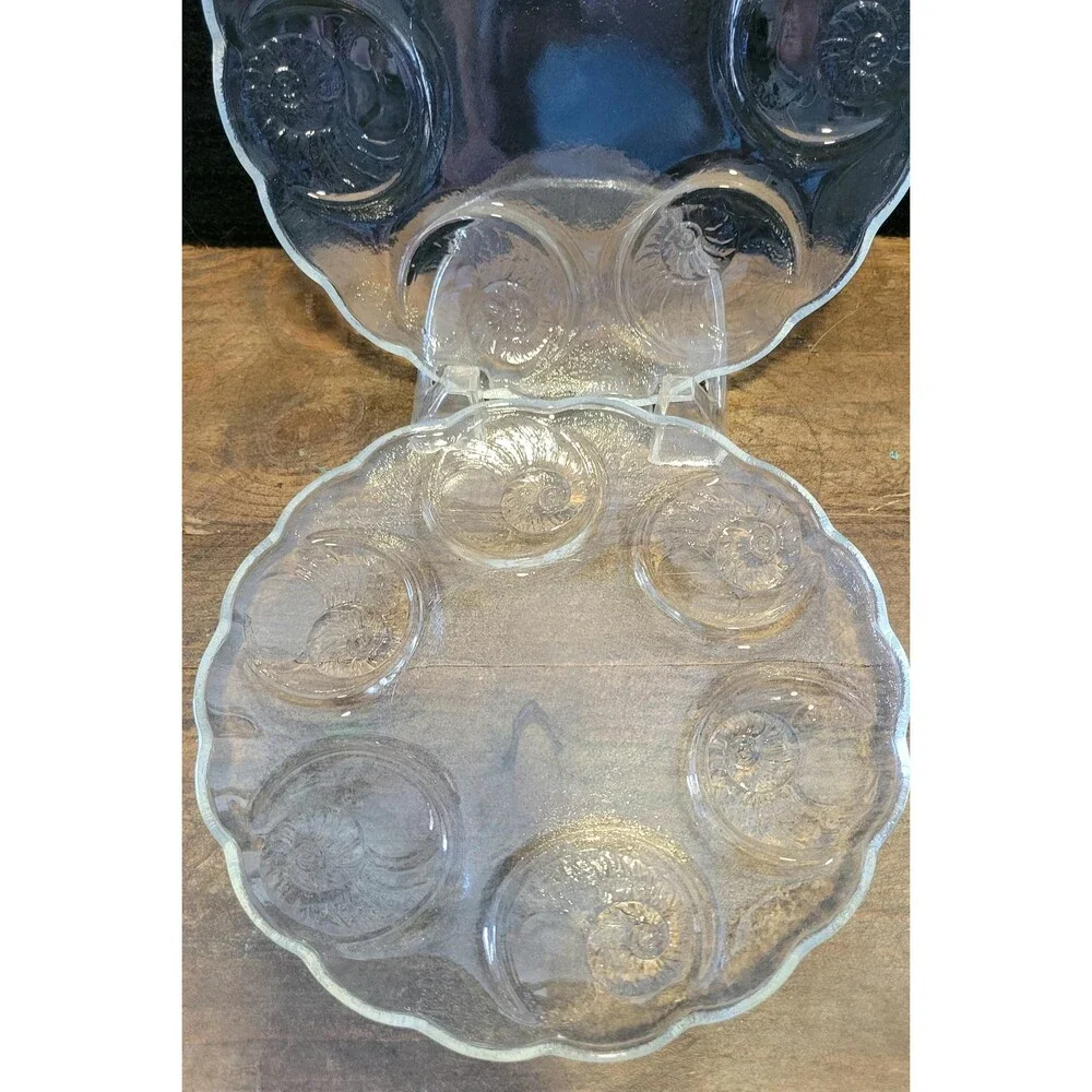 Toscany Clear Crystal Glass Escargot Plates - Set of 2 - 1950s
